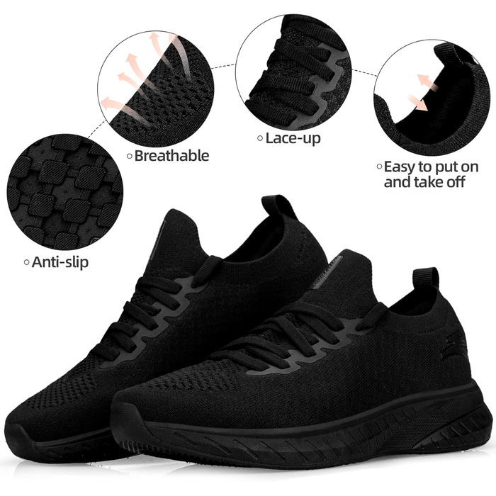 Жіночі спортивні кросівки для бігу та повсякденного носіння. Легкі, дихаючі, чорні (38 EU)