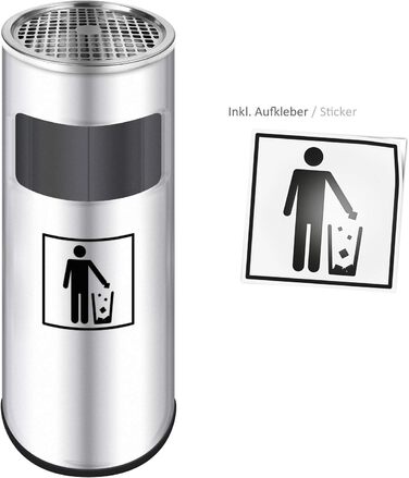 WELLGRO Standaschenbecher з нержавіючої сталі 2в1 для вулиці: попільничка та сміттєвий бак. Великий попільничник для тераси, входу, кафе та ресторанів (сріблястий)