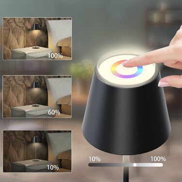LED настільна лампа MALUX бездротова з диммуванням, 8 кольорів RGB, металева, IP54, для дому та саду, їдальні, спальні, балкону, готелю (сірий, чорний)
