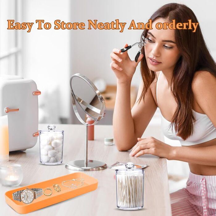 9-Piece Bathroom Accessory Set – Trash Can, Soap Dispenser Set, Soap Dish, Toilet Brush with Holder, Toothbrush Holder, Cup, Tray, Cotton Swab Holder, (Silver and Orange)