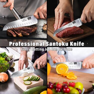 Кухонний ніж Santoku SHAN ZU 18 см з німецької нержавіючої сталі, надгостре лезо, ергономічна ручка, подарункова упаковка