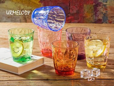 YINJOYI 390ml 6-Piece Set of Glass-Like Water Glasses, Plastic Cups, Drinking Glasses, Tumblers, Highball Glasses, Kids' Juice Glasses, Reusable (6 Colors)