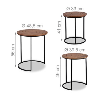 Relaxdays Side Table Set of 3, Mango Wood & Metal