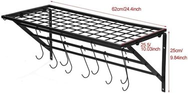 Ejoyous Kitchen Shelf Pan Shelf Kitchen Storage, Kitchen Wall Shelf Kitchen Wall Shelf Kitchen Holder Pan Holder with 10 S-shaped Hooks for Hallways Kitchen Bathrooms 60 x 25 x 25 cm