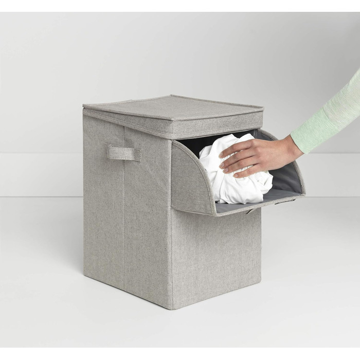Brabantia - Stackable Laundry Box - Laundry Basket - Easy to fill and empty - Large volume - Folds flat quickly - Lightweight and sturdy handles - Grey - 35 L - 37.0 x 44.5 x 32.0 cm
