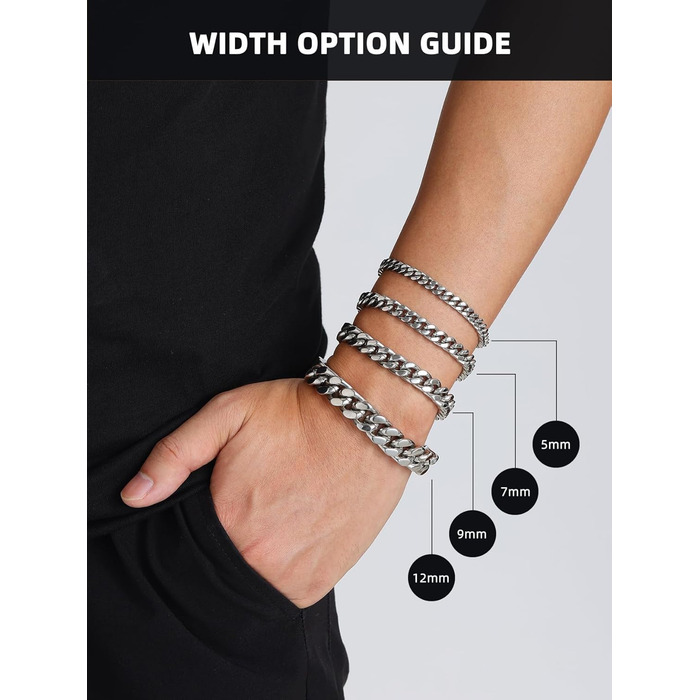 Чоловіча ланцюжок-панцир Miami Bestyle з подарунковою коробкою, 5/7/9/12.5 мм, 19/21/23 см, золото/чорний