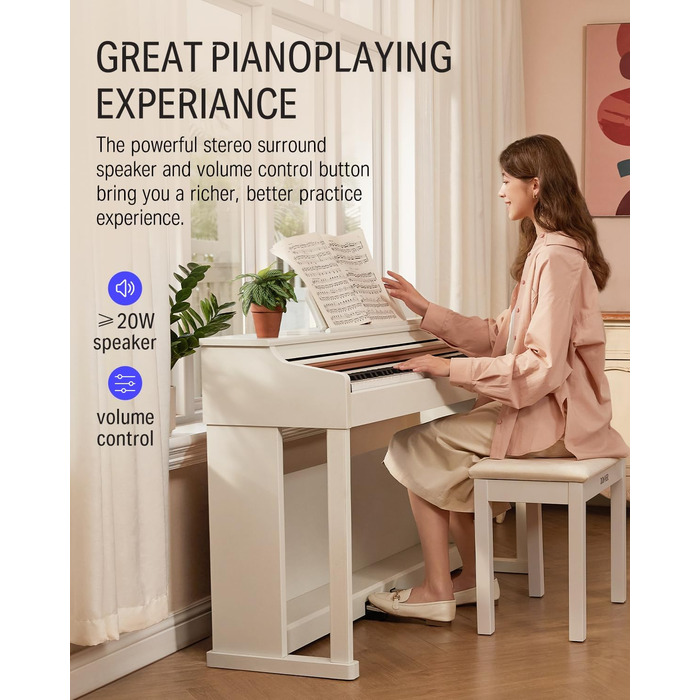 Donner Digitalpiano DDP-100: 88 клавіш, зважена клавіатура, для початківців, комплект з підставкою та адаптером, білий