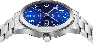 Годинник чоловічий LENQIN з нержавіючої сталі, аналоговий кварцовий годинник на зап'ястя, водостійкий 30M, стильний повсякденний годинник для чоловіків (01 - Сріблястий/Синій)