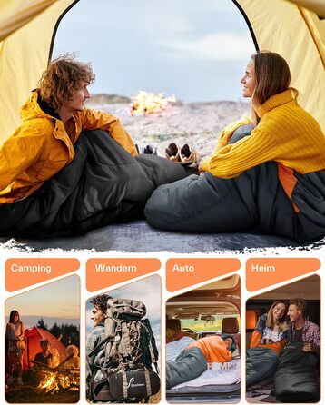 Сплячий мішок Sportneer - компактний та ультралегкий (950г/1500г) - кокон для кемпінгу, подорожей та відпочинку на природі. Підходить для чоловіків, жінок та дорослих. Односезонний/трисезонний спальний мішок (Помаранчевий, літо)