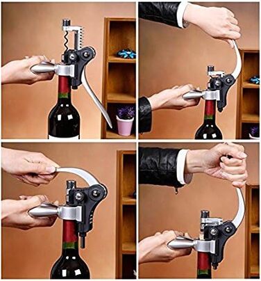 Cooko Korkenzieher, Manual Wine Opener Kit with Aerator and Pourer, Zinc Alloy Handle Corkscrew, Deluxe Wine Opener Accessories with 8 Pieces, Elegant Design Set with Dark Cherry Wood Box