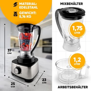 Кухонна машина ProfiCook 3-в-1: міксер, кухонний комбайн, соковитискач, 1200 Вт, 11 насадок, плавне регулювання, модель PC KM 1063