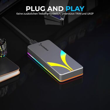 Корпус для NVMe SSD Sabrent з адаптером m.2 SATA, USB C 3.2 Gen 2 (10Gbps), охолодження, підтримка M+B Key