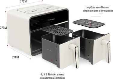 Фритюрниця повітряна Runnatal Dual Zone 8L з подвійними камерами, 2100W, 14 функцій, з антипригарним покриттям