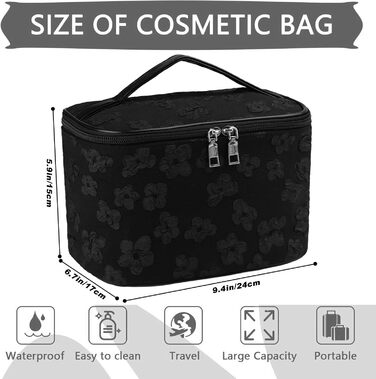 Косметичка для дівчаток та жінок, органайзер для макіяжу, чорна косметичка з відділенням для пензлів - подарунок