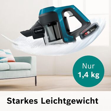 Bosch Unlimited Serie 6 BKS6111P cordless vacuum cleaner, cordless handheld vacuum, bagless, lightweight, hygiene filter, high suction power, long runtime, crevice nozzle, suitable for all floor types, blue