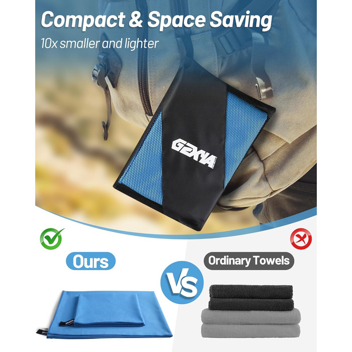 Набір рушників з мікрофібри GZXYA (180x60 см + 2шт 80x40 см), Швидковисихаючі, для спорту та басейну, Колір: Морська хвиля