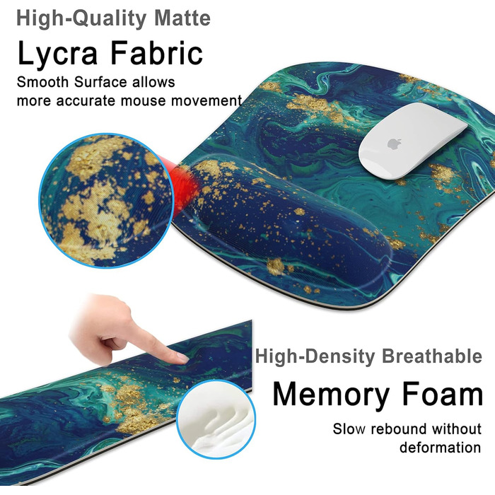 Підставка для зап'ястя клавіатури, Memory Foam, ергономічний килимок для миші з підставкою для зап'ястя, комплект з неслизькою гумовою основою, офіс, легке набирання тексту та зняття болю – Рожево-золотий мармур (Блакитно-золотий мармур)