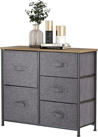 Monter Chest of Drawers, Narrow Chest of Drawers, Cabinet with 5 Large Drawers, Fabric Drawer Organizer, Clothes Storage, Storage Cabinet, 85x30x70cm, Sturdy Metal Frame, Grey