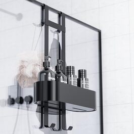 Підвісна полиця для душу Aikzik без свердлення, stainless steel кошик для шампуня та аксесуарів з 4 гачками, чорна