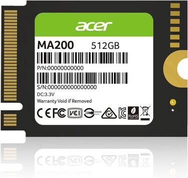 SSD Acer FA200 PCIe 4.0 NVMe 512GB: швидкість до 7200 МБ/с, M.2 2280, Gen4x4, HMB, SLC, для ноутбука/ПК/геймінгу, сумісний з PS5