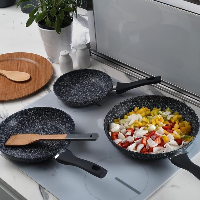 Набір антипригарних сковорідок Avilia AM Salus Hard System (16-20-24-28 см), з ізольованими ручками, виробництво Італія