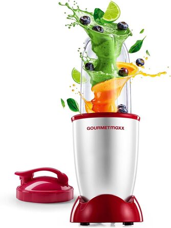 GOURMETmaxx Mr. Magic: Блендер для смузі та шейків 400W | Комплект з 4 насадками | Червоний та срібний