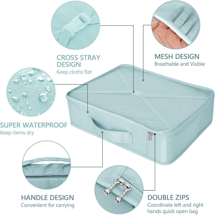 Органайзери для валізи, 8 комплектів, 7 кольорів. Набір для подорожей, водонепроникні мішки для взуття, компресійні мішки для одягу (сірий, блакитний)