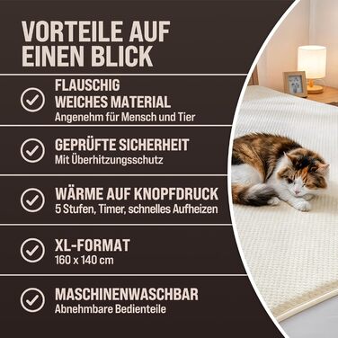 Електрична ковдра Monzana® з таймером, 160x140 см, Coral Fleece, 2x60W, захист від перегріву, пральна, бежева