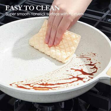 Сковорода SENSARTE 28 см з антипригарним покриттям, швейцарське гранітне покриття, для приготування омлетів, сумісна з газовою та індукційною плитами, без PFOA/PTFE/PFAS, білий колір