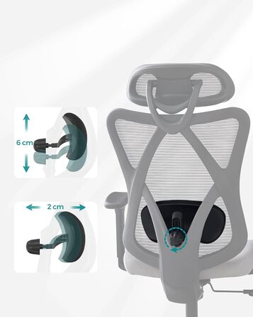 Офісний стіл SONGMICS: ергономічне крісло з регульованою поперековою та підголовною підтримкою, до 150 кг, регульована висота, сірий