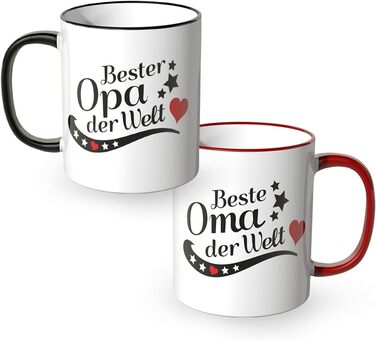 Mugs, saying 'Best Grandma in the World' and 'Best Grandpa in the World', set of 2, grandparents