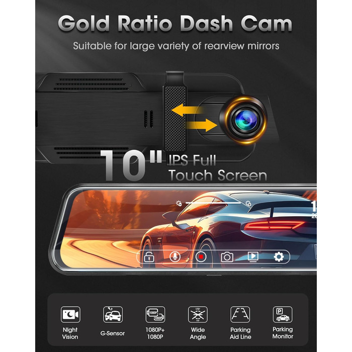 Дзеркало-відеореєстратор з камерою заднього виду Dual 1080P, 10