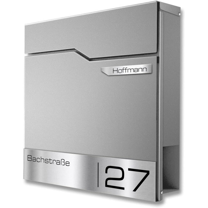 Поштовий ящик Metzler Thobe з нержавіючої сталі, з відділенням для преси та табличкою для імені - сучасний вуличний поштовий ящик (графітовий алюміній)