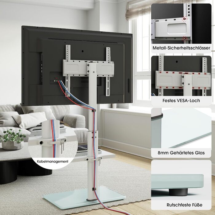 AOKCOS TV Stand - Adjustable Height, Swivel & Tilt Floor Stand for 32-70 inch TVs (up to 40kg, VESA 400x400mm)