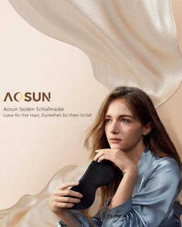 Шовкова маска для сну Aosun для тих, хто спить на боці, 100% органічна шовкова маска для очей, блокує 98% світла, з регульованою стрічкою для жінок, чоловіків та дітей, маска для сну для подорожей, чорний оксамит