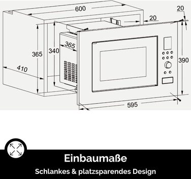 Вбудована мікрохвильова піч Wolkenstein WMW900-25GB EB | 900 Вт, 25 л, 8 програм, чорний колір