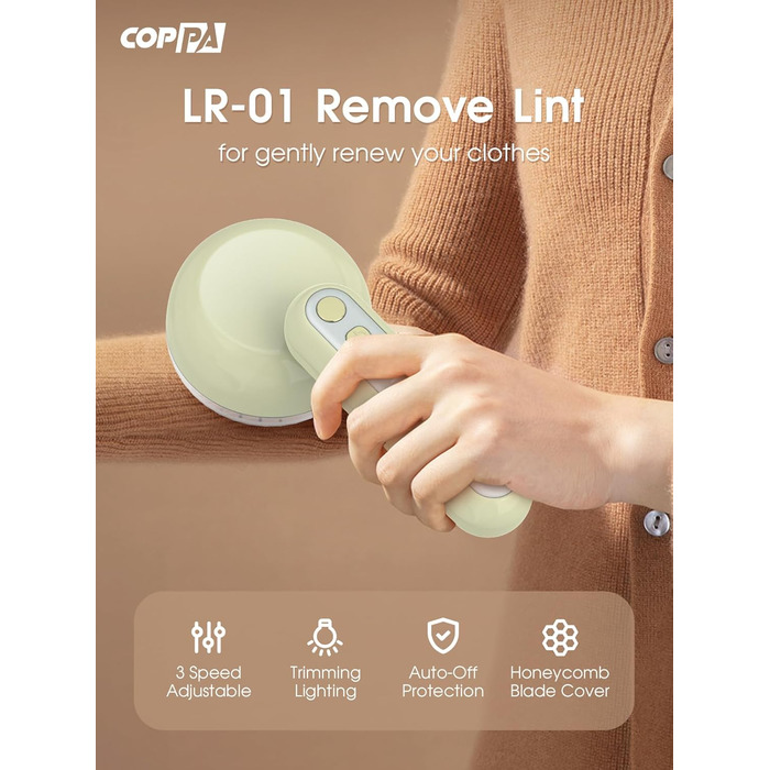 Електричний видалення ворсу COPPA: портативний пристрій для одягу з 6 лезами та 3 швидкостями, з індикатором заряду