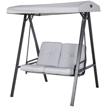 Outsunny Hollywood 2-Seater Garden Swing with Adjustable Canopy, Cushions, Swing Bench with a 220 kg (485 lbs) Weight Capacity, for Garden, Balcony, Grey, 145 x 116 x 172 cm | Aosom