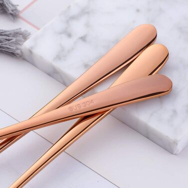 Набір довгих ложок для лате макіато та десертів із нержавіючої сталі 304, 20.5 см, 8 шт, колір рожеве золото