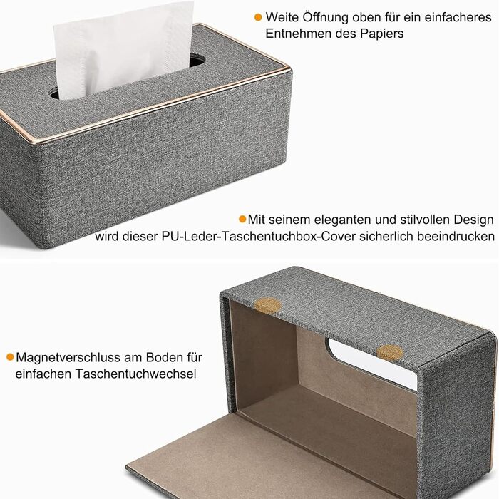 Скляниця для серветок Rarapop з PU-шкіри, сіра - органайзер для ванної, тумбочки, офісу