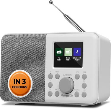 Портативне цифрове радіо MD3 DAB/DAB+/FM з Bluetooth, динаміком та навушниками, 40 станцій, будильник, годинник, таймер, кольоровий дисплей, батарея/мережа (сірий камінь)