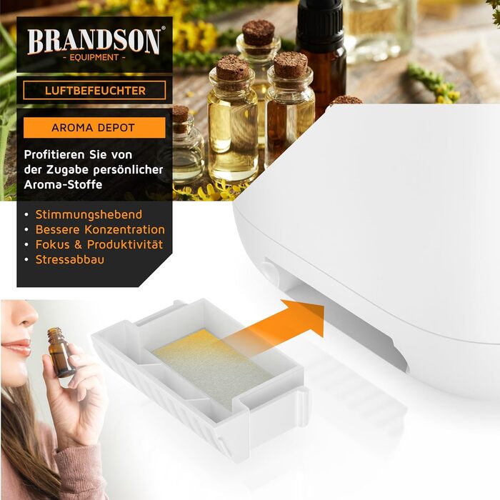 Зволожувач повітря Brandson 4 л з пульт дистанційного керування, ультразвуковий, LED-дисплей, 3 режими, аромадифузор, функція дезінфекції, нічний режим, для спальні та дитячої кімнати