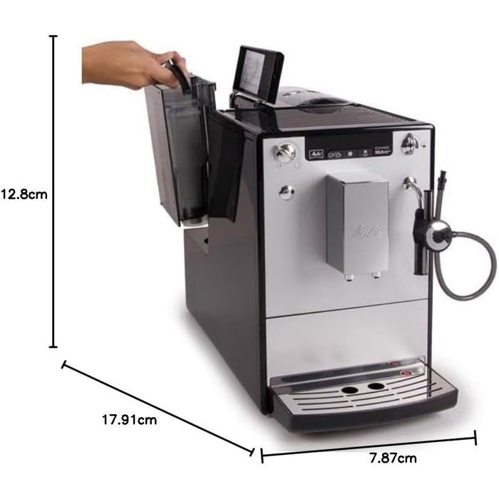 Melitta Solo & Perfect Milk – Fully Automatic Coffee Machine with Milk System, Cappuccino Machine for coffee or cappuccino, silver. Silver Fully Automatic Coffee Machine.