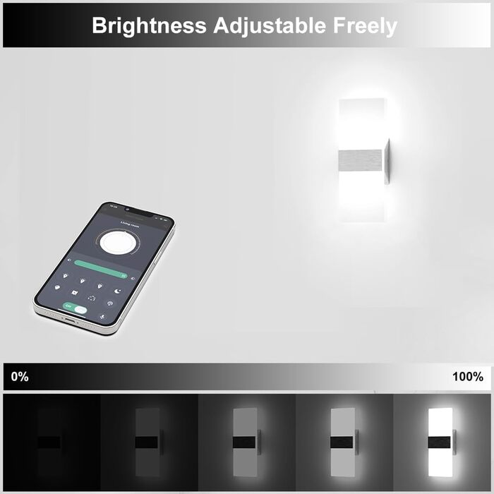 Сучасна LED-стінова лампа Sytmhoe з димуванням, керуванням через додаток, 12W, 960LM, акрил, з пультом, 85-265V, для спальні/вітальні, срібна