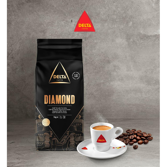 Кава в зернах Delta Cafés Diamond, інтенсивність 12, суміш арабіки з нотками меду та стиглих фруктів, 2 кг (2 пакети по 1 кг)