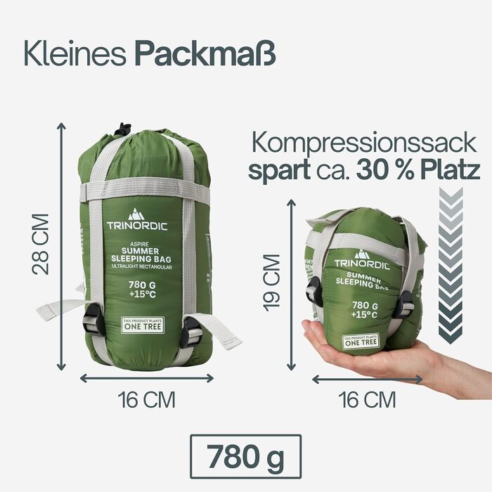 Легкий літній спальний мішок 780г – з антизастрягачем, компактний, для кемпінгу, трекінгу, велопоходів