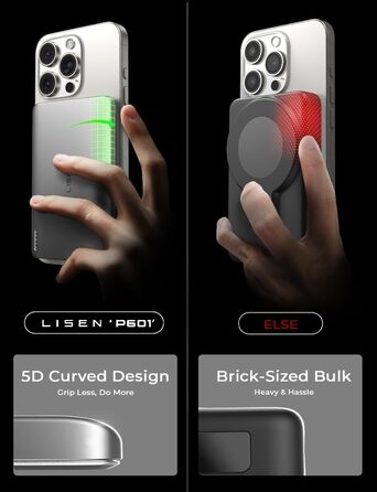 Power Bank Magsafe LISEN 10000mAh для iPhone: Slim, 18W PD USB-C, 10000mAh, сумісний з iPhone 17, 15 Pro Max, 13, Platin-Grau