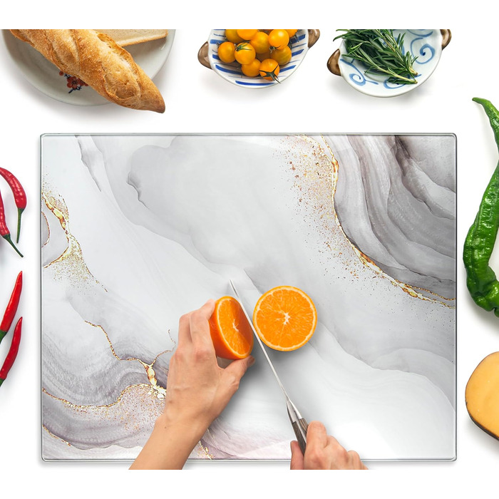 Скляна дошка для нарізання 40x30 см – гігієнічна скляна дошка з загартованого скла – стійка до високих температур, подряпин та ковзання – скляна плита для кухні – чорна з ма Marmoroptik (Design 07, 50L x 40B cm)
