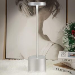 LED-лампа Hapfish на акумуляторі, 8000mAh, бездротова, з пультом, алюміній, 3 режими, регулювання яскравості, для столу, нічника, балкону (срібна)