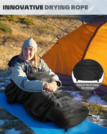 Сплячий мішок Sportneer - компактний та ультралегкий (950г/1500г) - кокон для кемпінгу та подорожей. 3-4 сезонний спальний мішок для чоловіків, жінок та дорослих. Чорний колір.